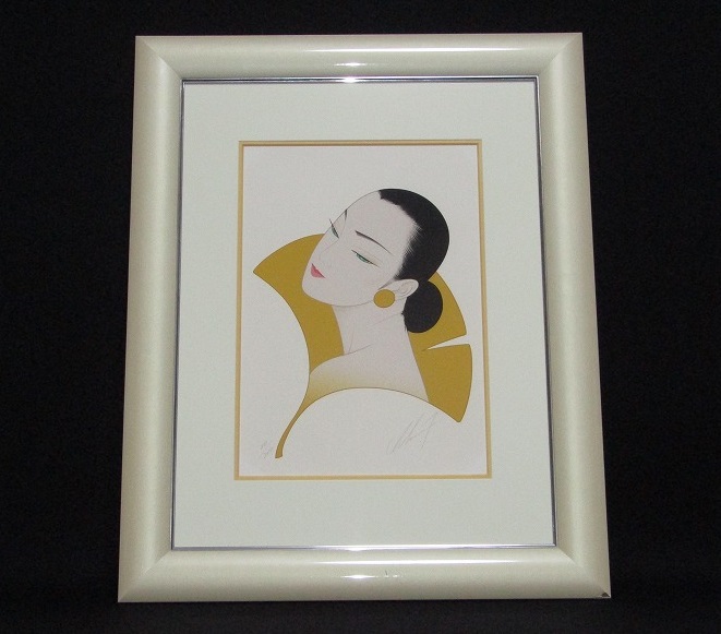 希少品】鶴田一郎 美人画 絵画 日本女性 額入り 年代物 保管品 骨董