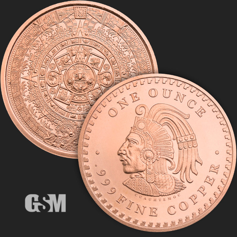1 oz Aztec Calendar Copper Round .999 Fine