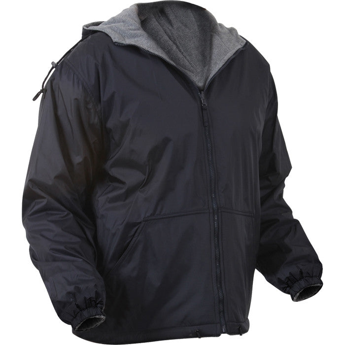 Black - Reversible Fleece-Lined Nylon Waterproof Insulated Hooded