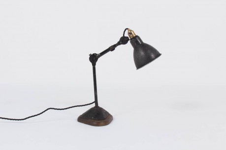 Gras lamp n°207, oak base and black metal edition Ravel Clamart