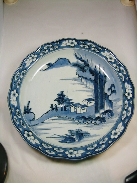 古伊万里 染付 丸文散中皿 3枚 楼閣山水図 渦福 輪