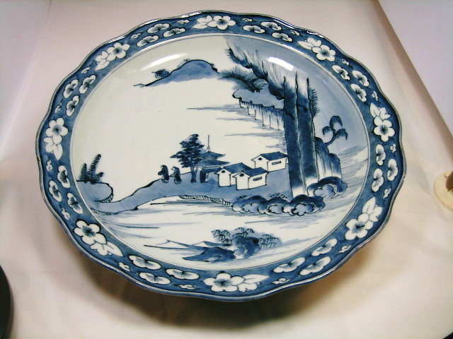 古美術・古道具・古伊万里染付上手皿・山水・江戸後期 茶道具・古道具