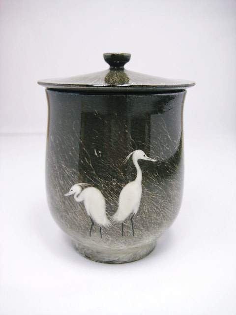 古道具・現川焼・現川刷毛目・白鷺蓋付湯呑 茶道具・古道具・古美術