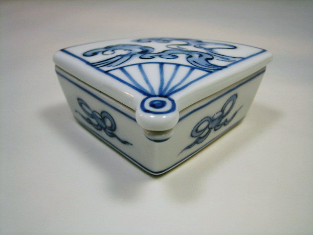 茶道具・古道具・陶磁器・染付・開扇香合 茶道具・古道具・古美術