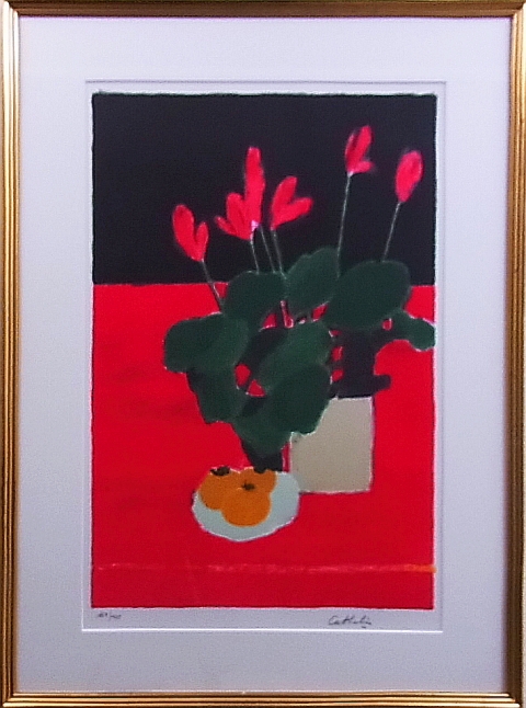 ベルナール・カトラン 赤いシクラメンと柿 リトグラフ169/175 | 有限