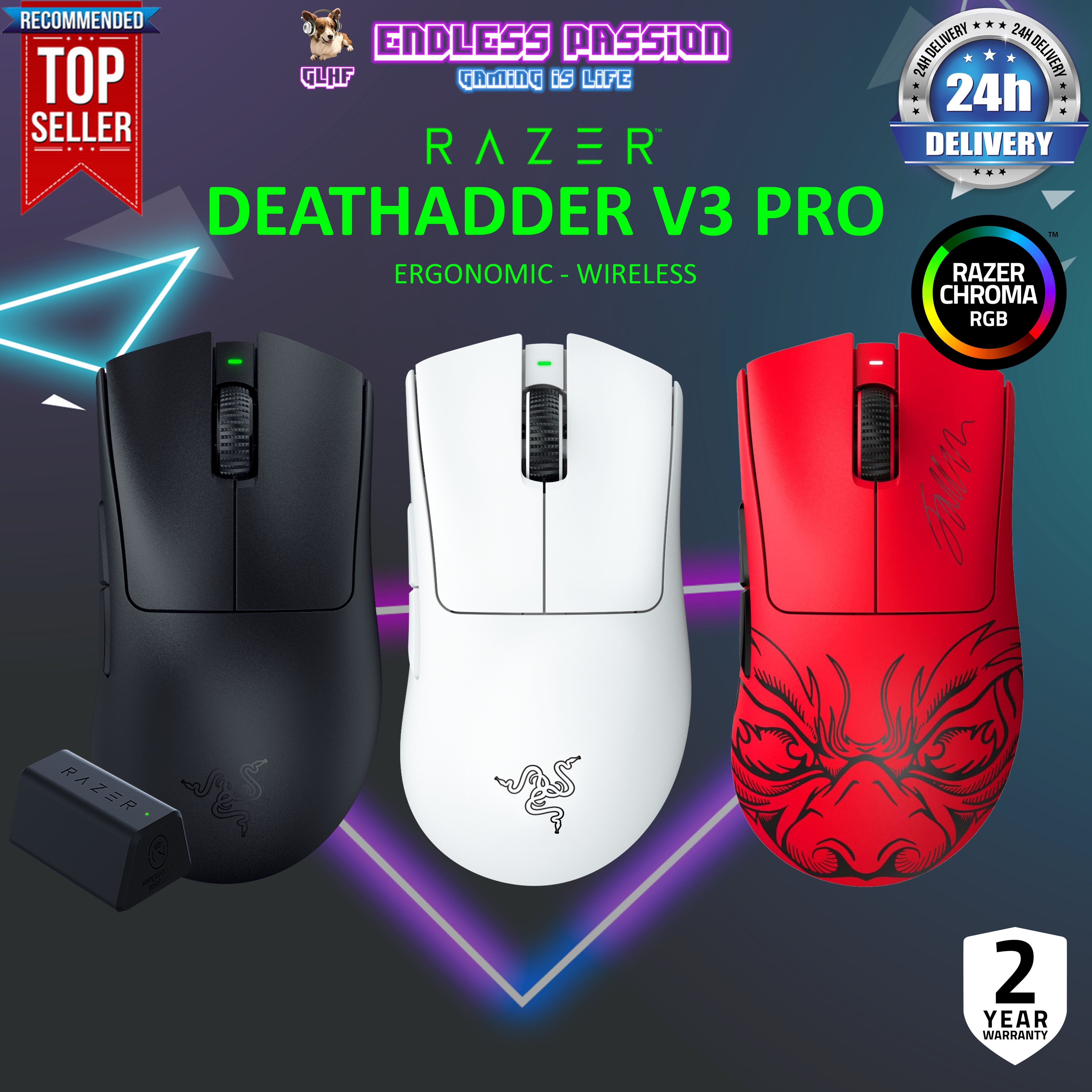 Razer DeathAdder V3 Pro - Ultra-lightweight Wireless Ergonomic