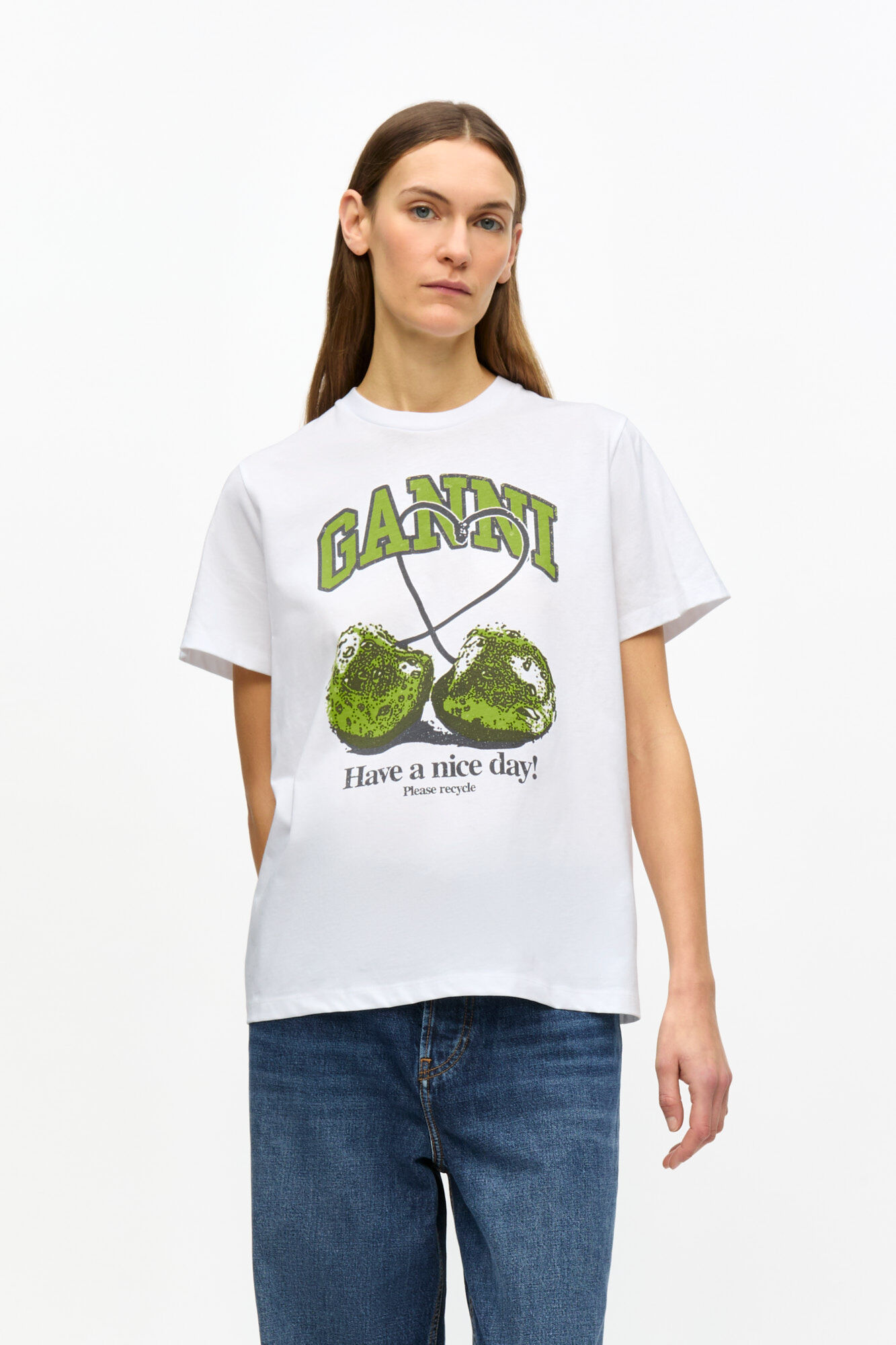 Bright White White Basic Jersey Cherry Relaxed T-shirt | GANNI US
