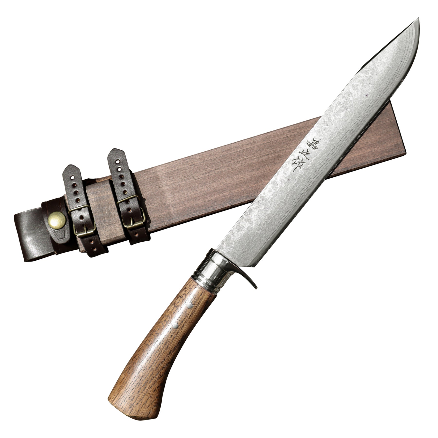 土佐登山剣鉈8寸 ステンツバ輪 ダマスカス15青2 洋樫柄オイル