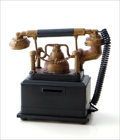 貯金箱 ダイヤル式電話 アンティーク レトロ 置物 オブジェ アイアン