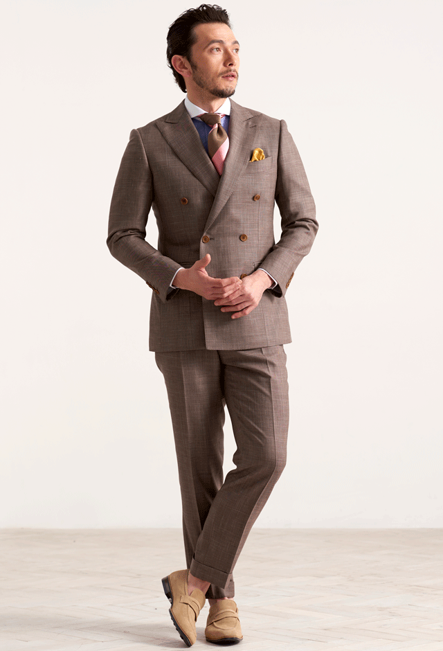 ブラウンスーツ・無地のコーディネート（Cloth Ermenegildo Zegna