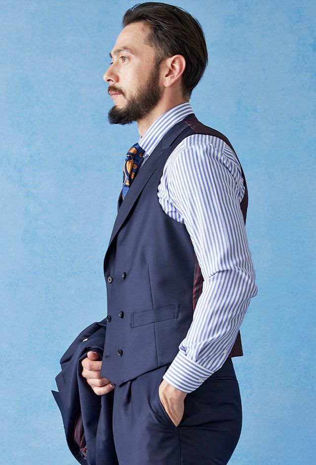 ネイビースーツ・無地のコーディネート（Cloth Ermenegildo Zegna