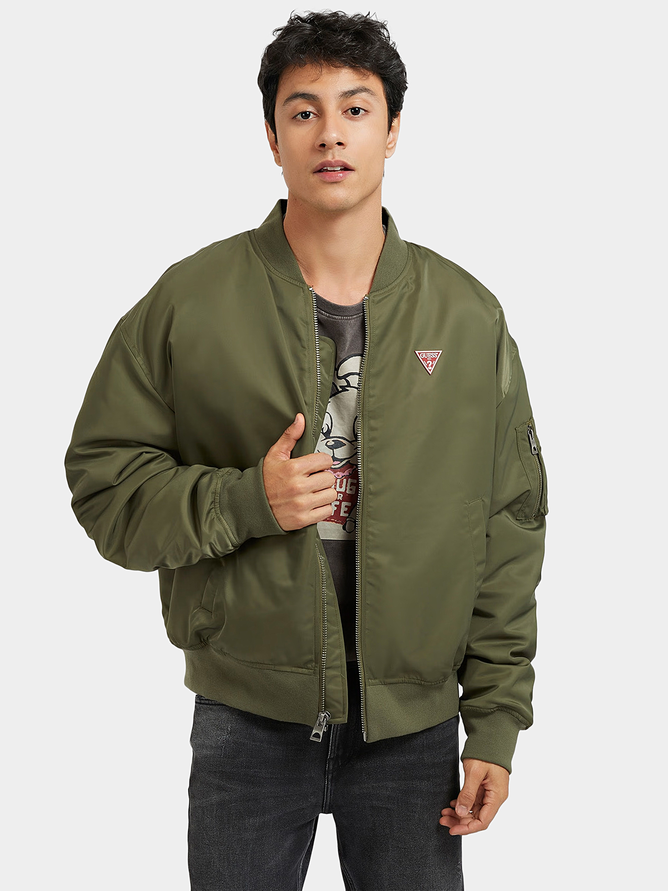 QUEEN bomber jacket with print on back brand GUESS