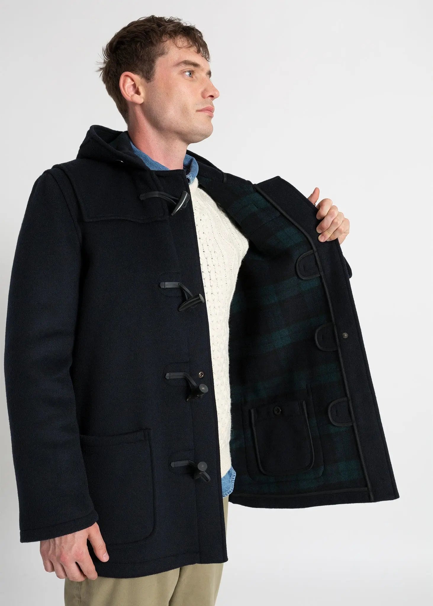 Men's Mid-Length Morris Duffle Coat Navy Black Watch | Gloverall