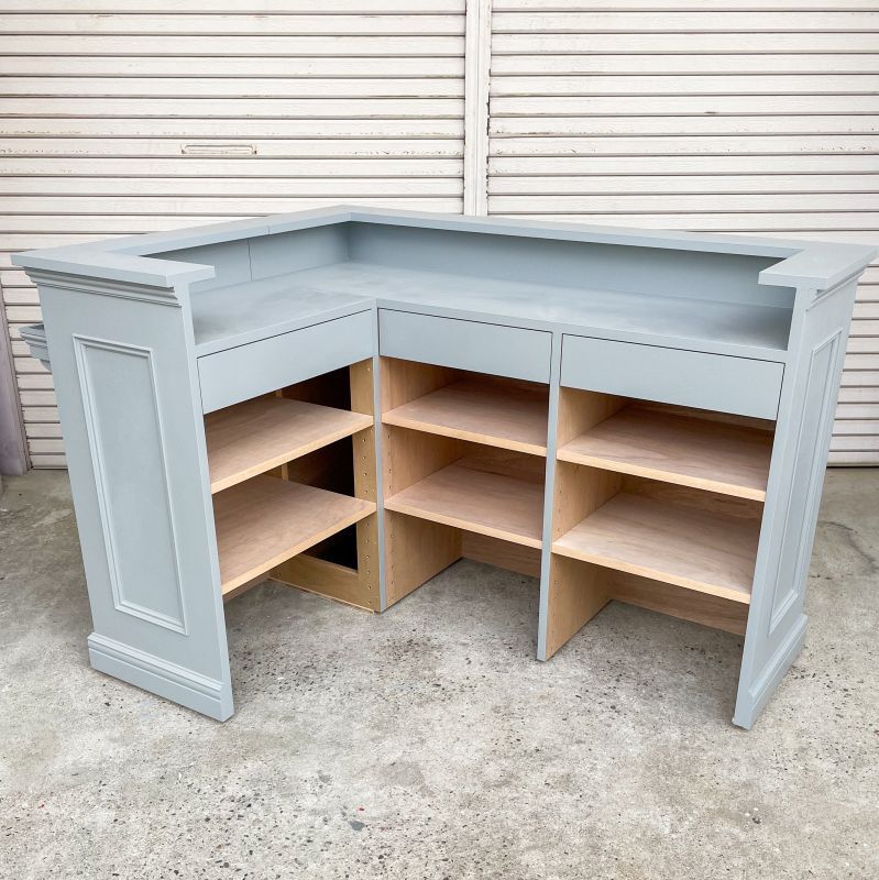 美容クリニック向けL字型受付カウンターW1500グレー色のオーダーメイド