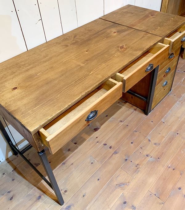 インダストリアルアイアンデスク・パイン古材風@大阪東京名古屋