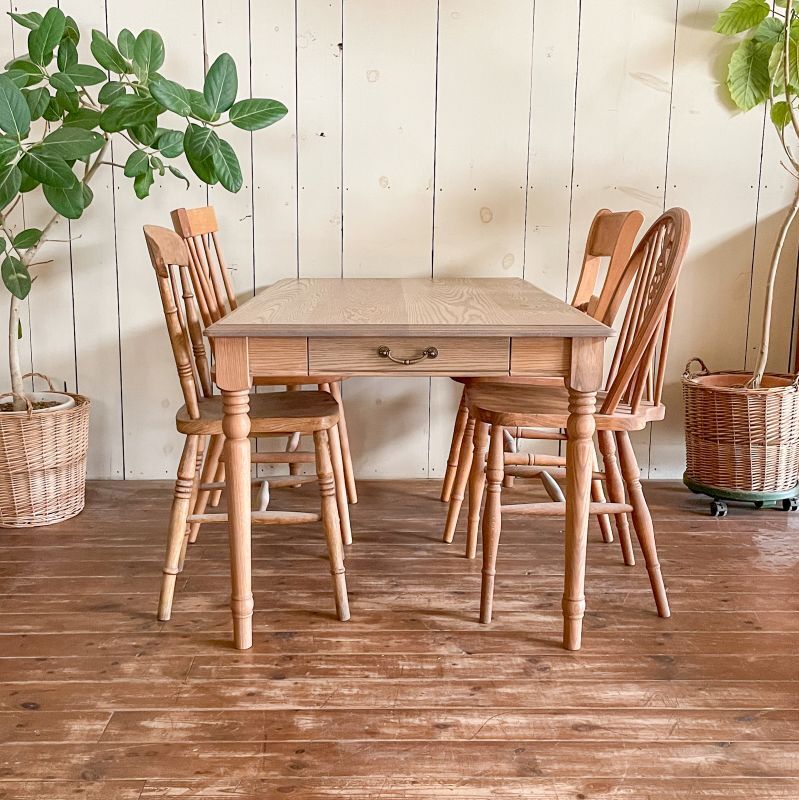 ろくろ脚オークダイニングテーブルW1350グレー色＠大阪東京名古屋