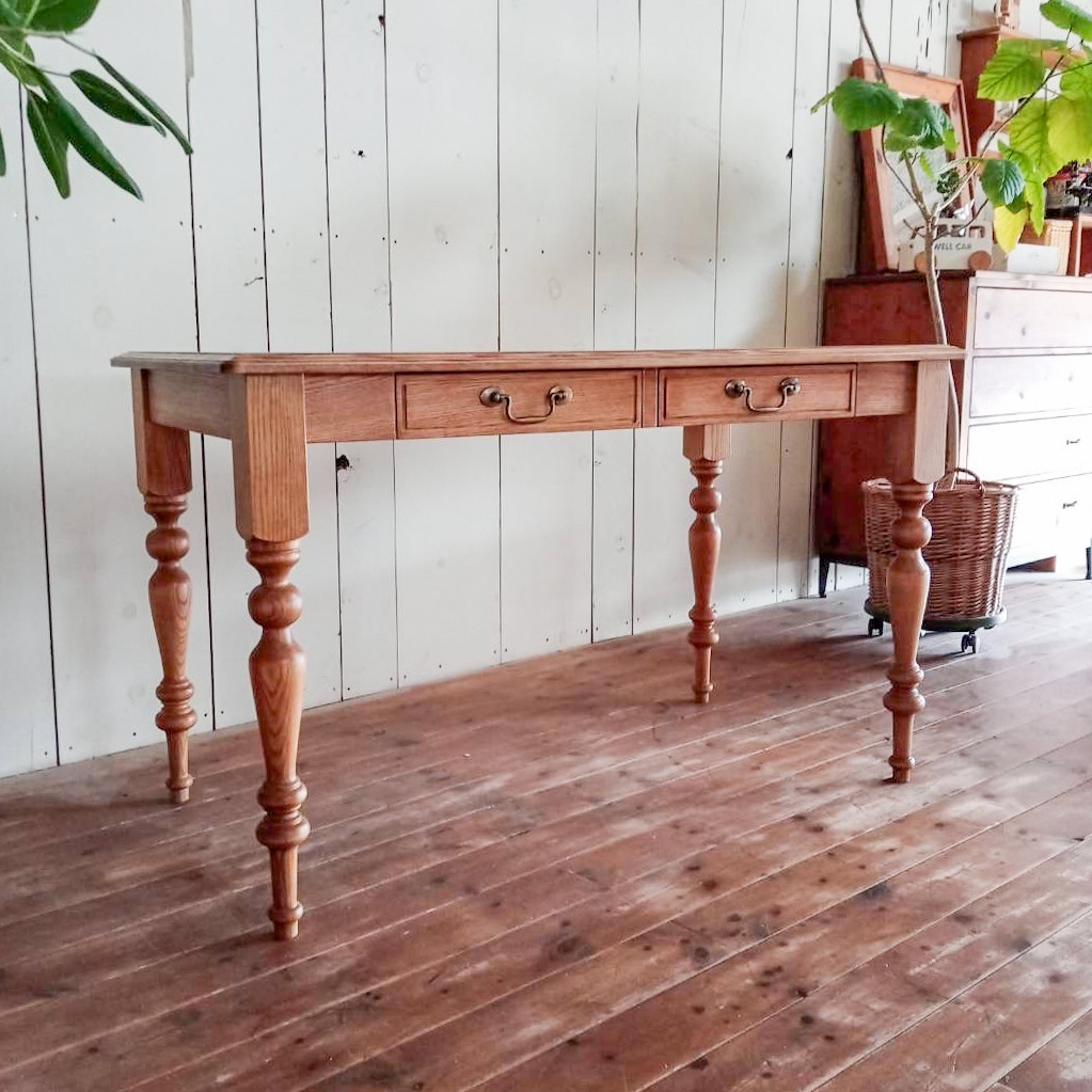 引き出し付きアンティークテーブルW1200オーダーメイドろくろ足