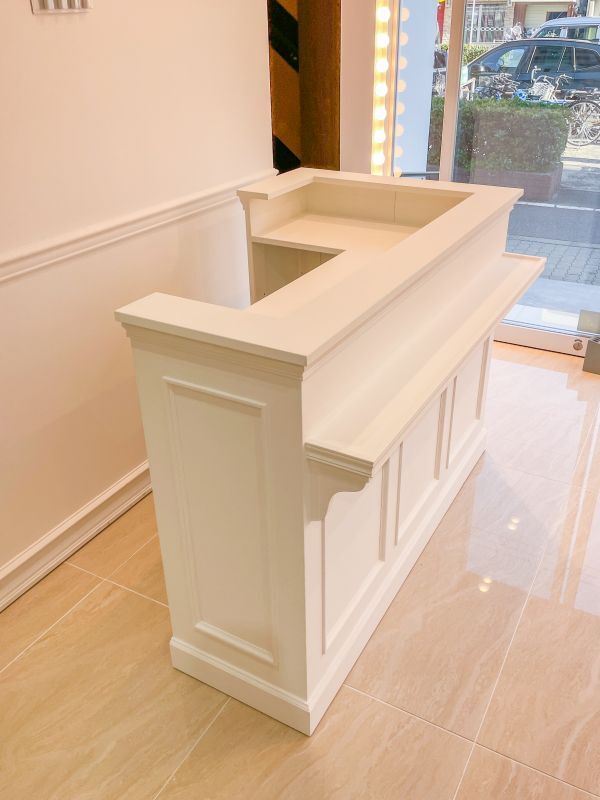 美容室向けL字カウンターW1500ホワイトアンティーク調受付カウンター