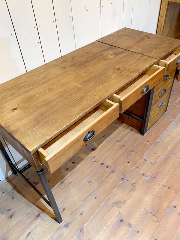 インダストリアルアイアンデスク・パイン古材風@大阪東京名古屋