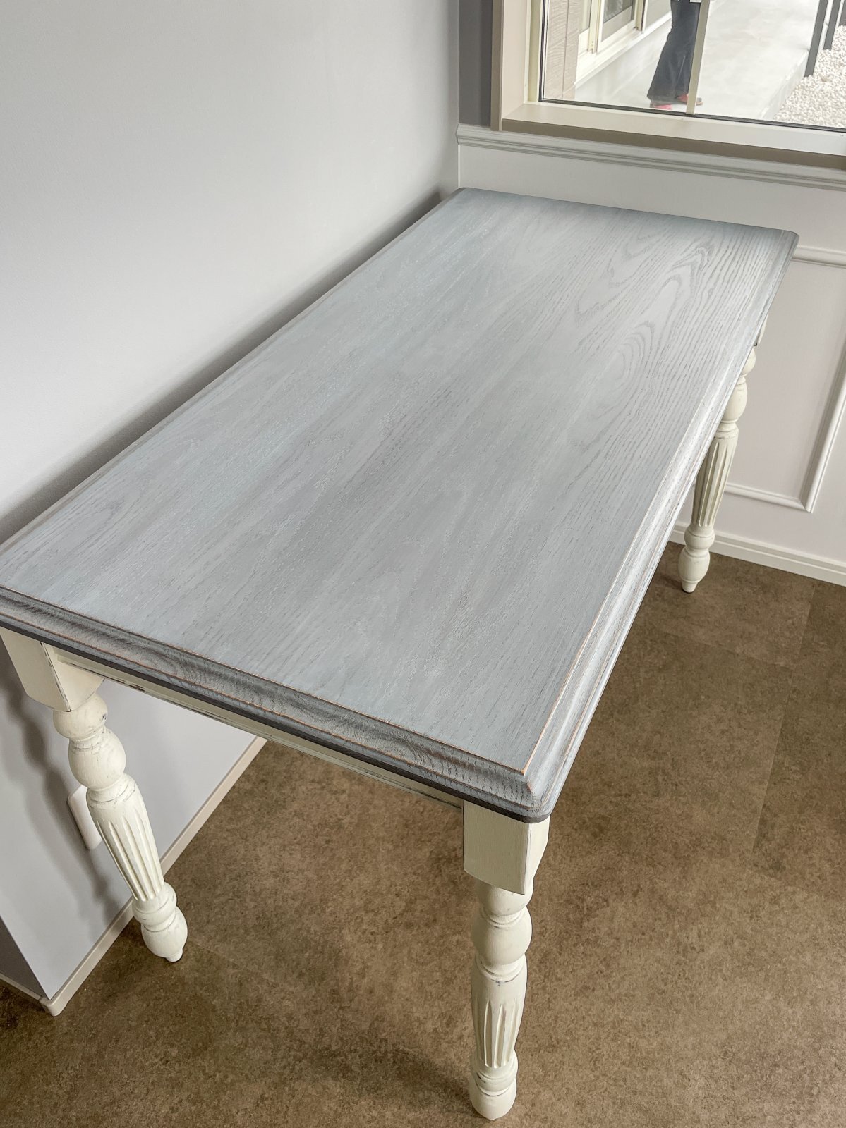 シャビーシックオーク天板ろくろ足テーブルW1200オーダーメイド実績