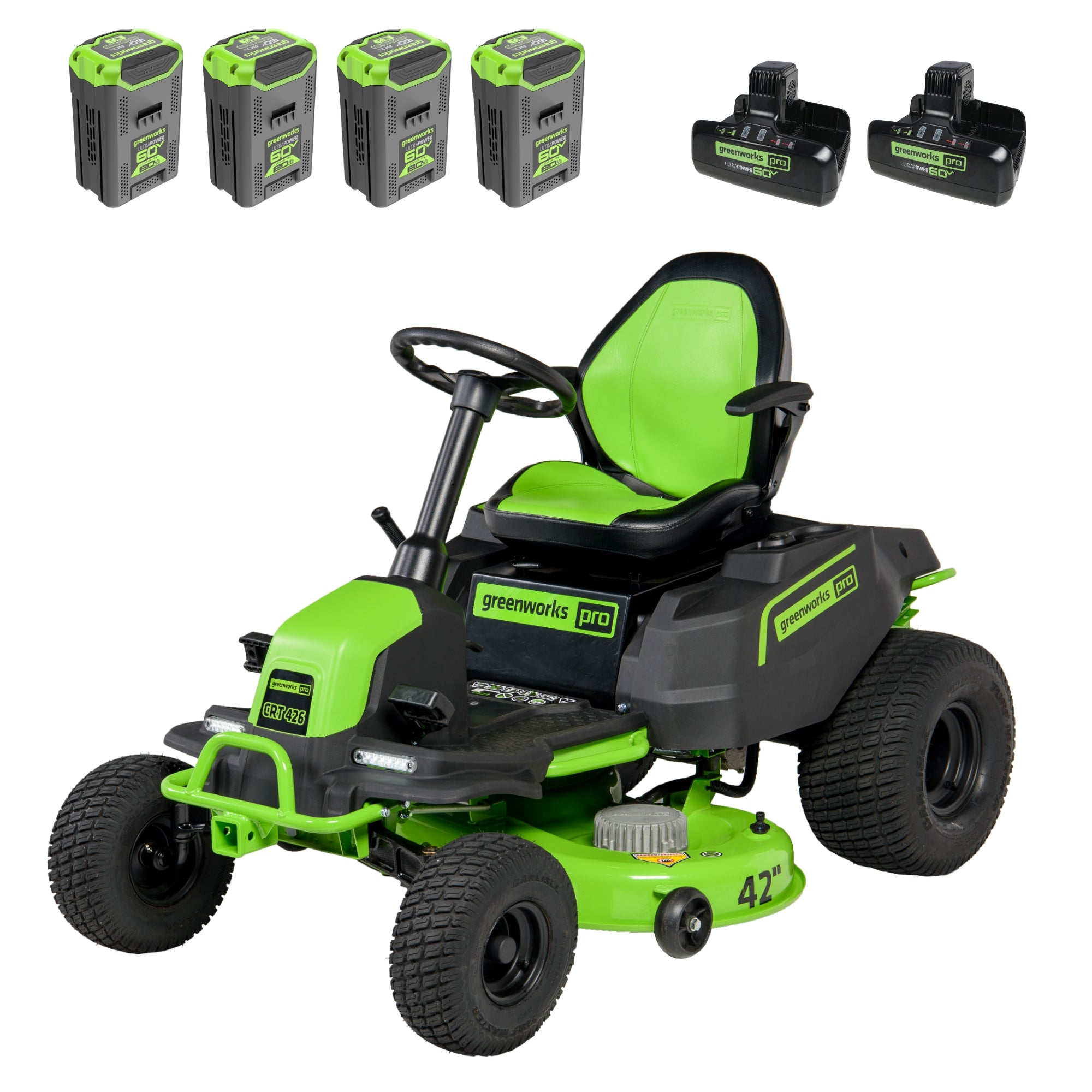 Pro 60V 42 Inch Crossovert Riding Lawn Mower 4 8Ah Batteries