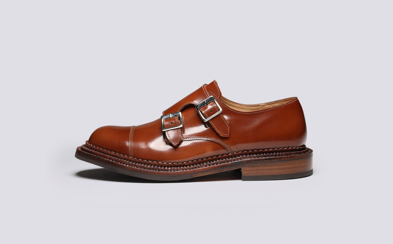 Diggery | Mens Triple Welt Monk Shoes in Mid Brown | Grenson