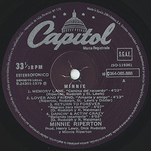 Minnie Riperton / Minnie (LP) / Capitol 1979 Spain盤 EX-/EX