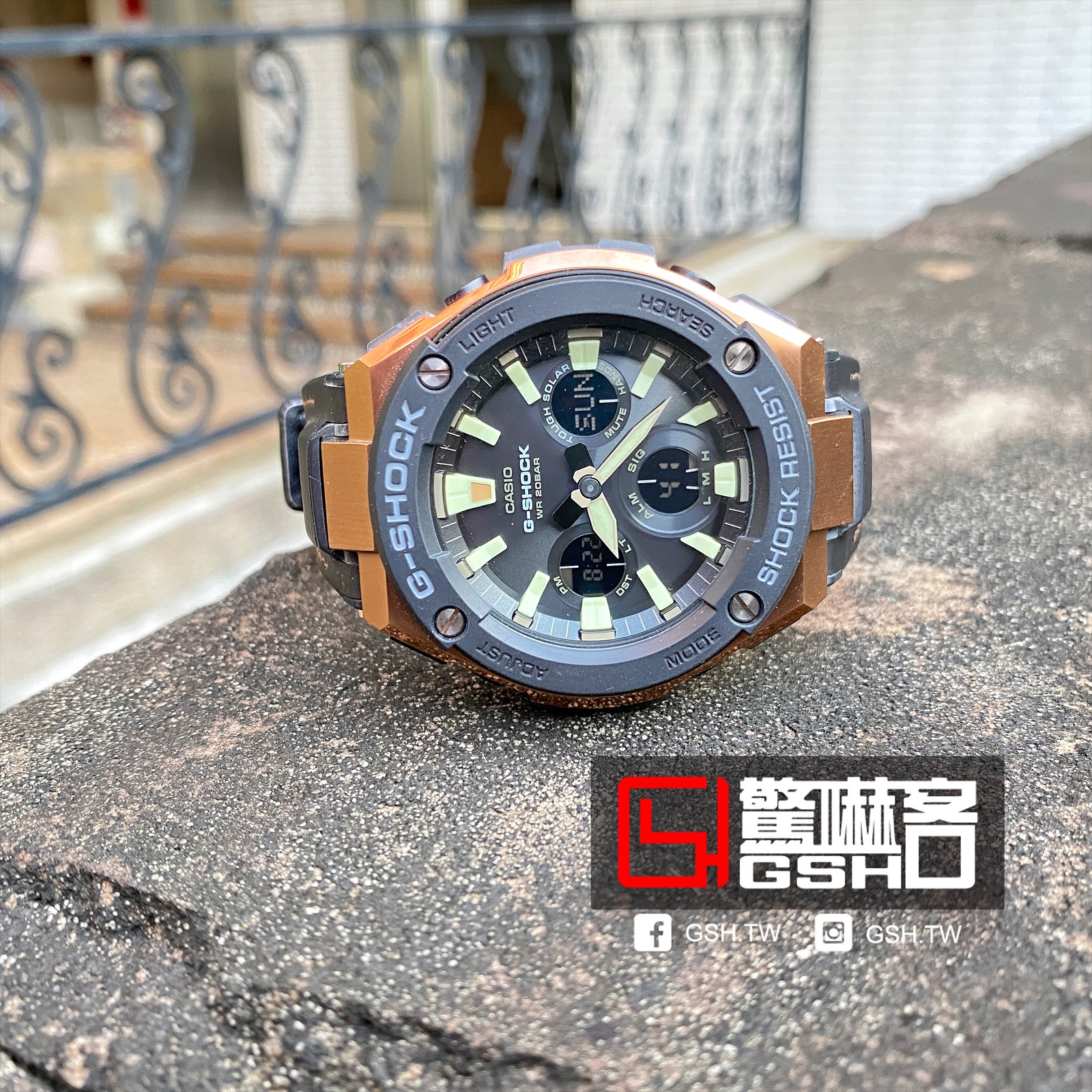 G-SHOCK 抗震太陽能電子雙顯錶黑X玫瑰金GST-S120L-1A - 驚嚇客
