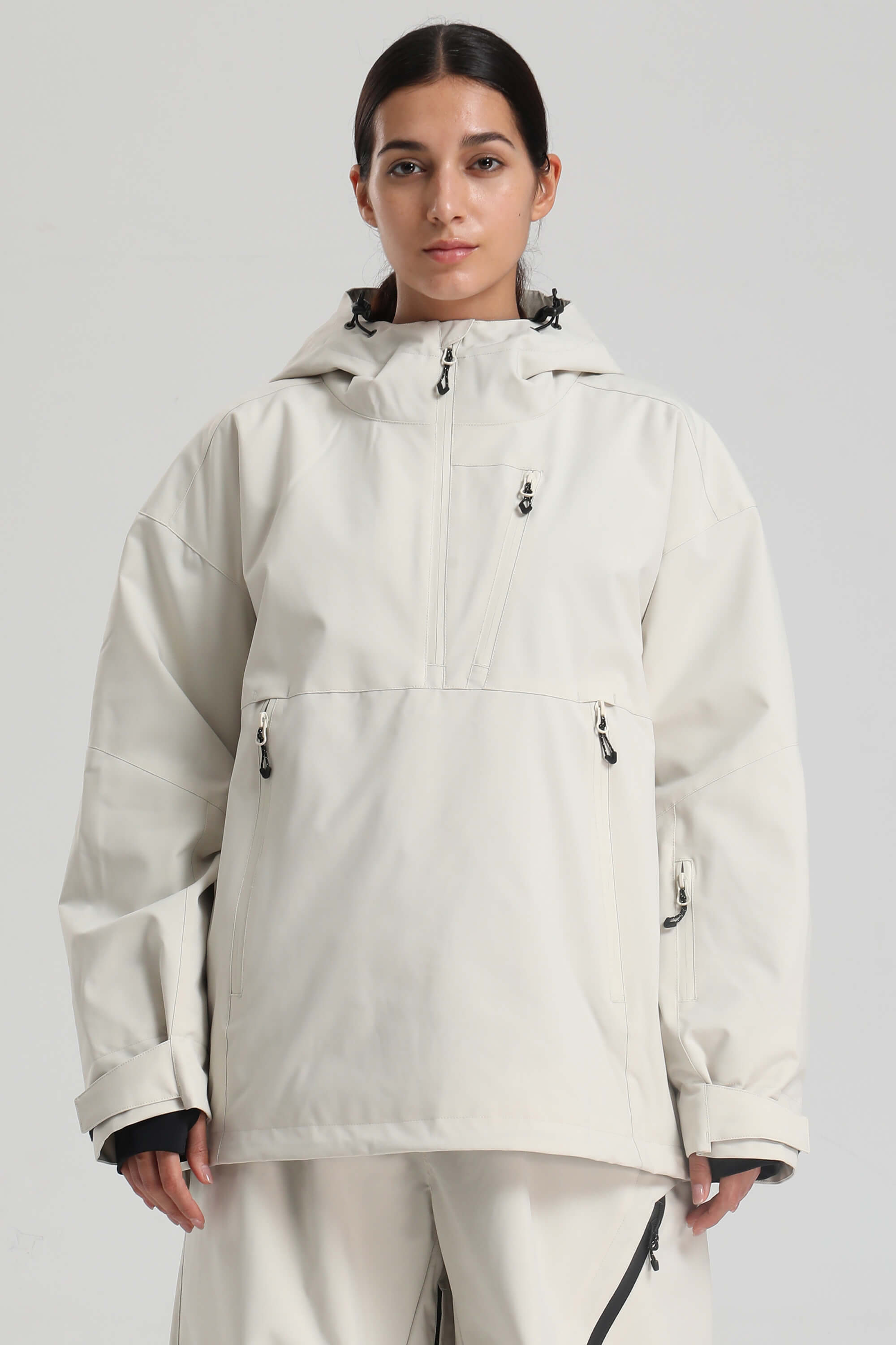 Women's Off White Side-Zip Vent Fully Sealed Insulated Snow Anorak