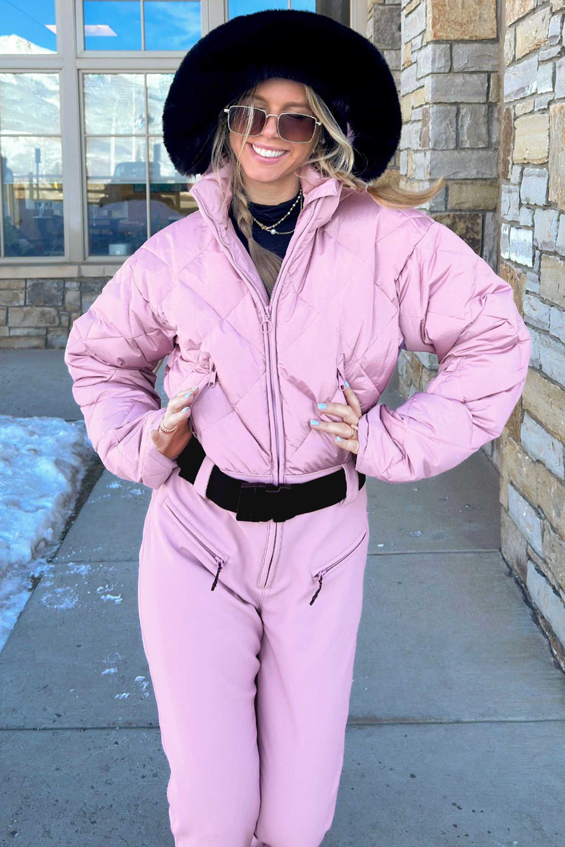 レディース ピンク 耐久性ミニフレアレギンス スキースーツワンピース