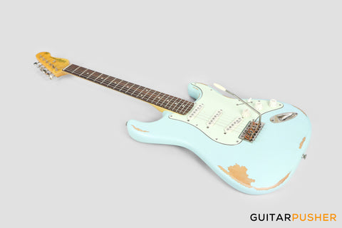 Vintage V6 Icon S-Style Electric Guitar - Distressed Laguna Blue