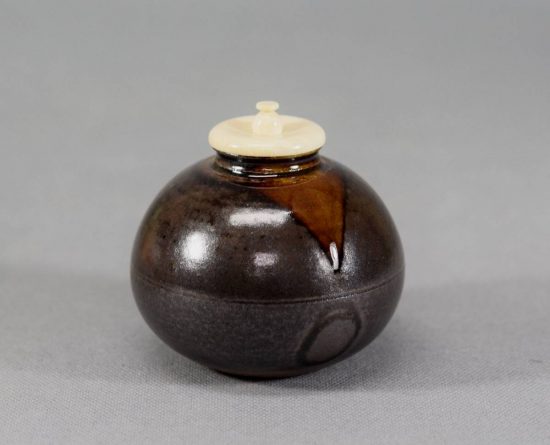 平安 笹田有祥 模国司茄子茶入れ 共箱 仕覆 西陣織 国司間道 茶道具