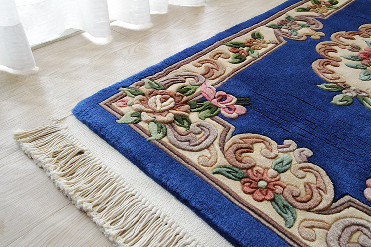 天津緞通 上質のウールを使用した手織り絨毯 ＃405 69×122cm ブルー