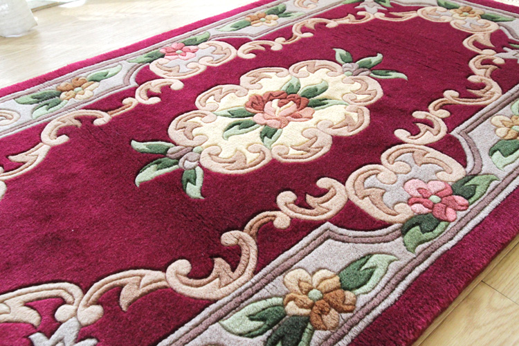 天津緞通 上質のウールを使用した手織り絨毯 ＃315 69×122cm ワイン