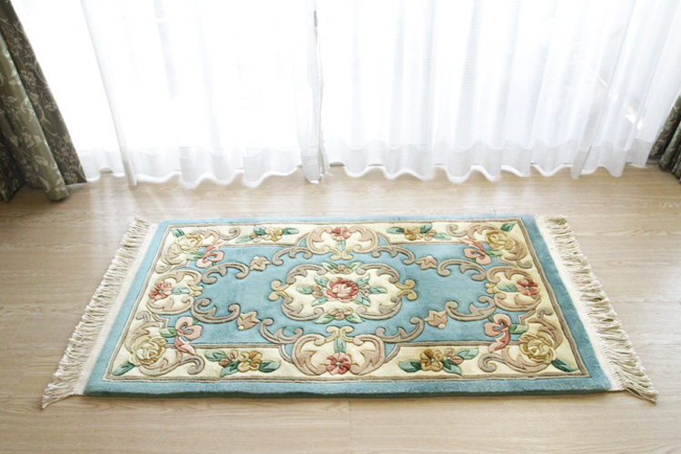 天津緞通 上質のウールを使用した手織り絨毯 ＃341 69×122cm グリーン