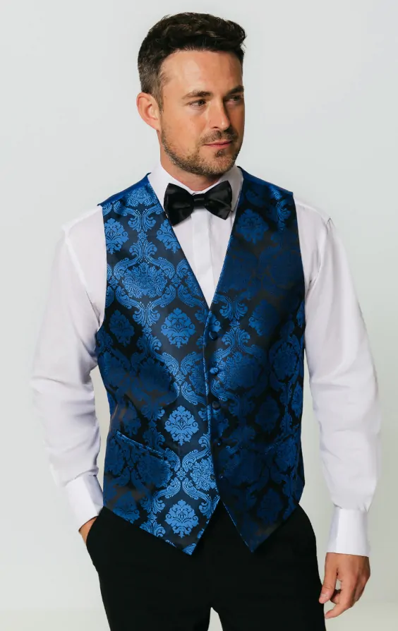 Blue Victorian Jacquard Vest | Dobell