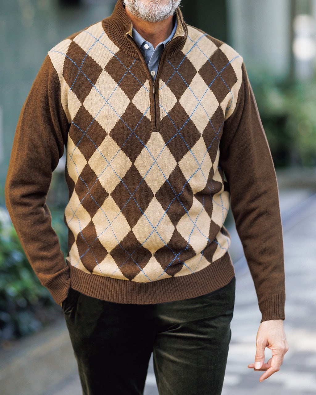 アーガイル柄ハーフジップニット/DoCLASSE