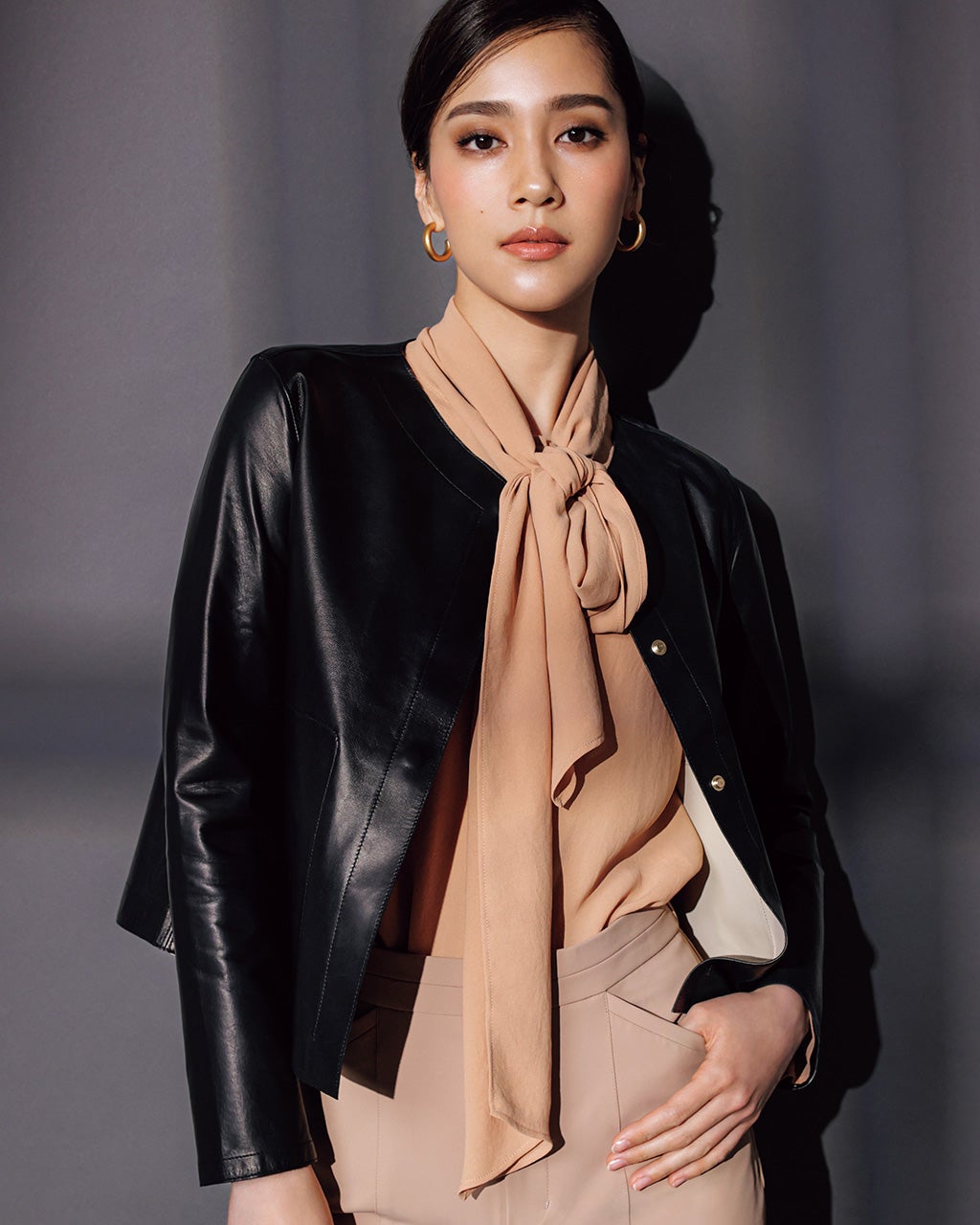 UNTITLED アンタイトル ラムレザー ライダースジャケット ノーカラー