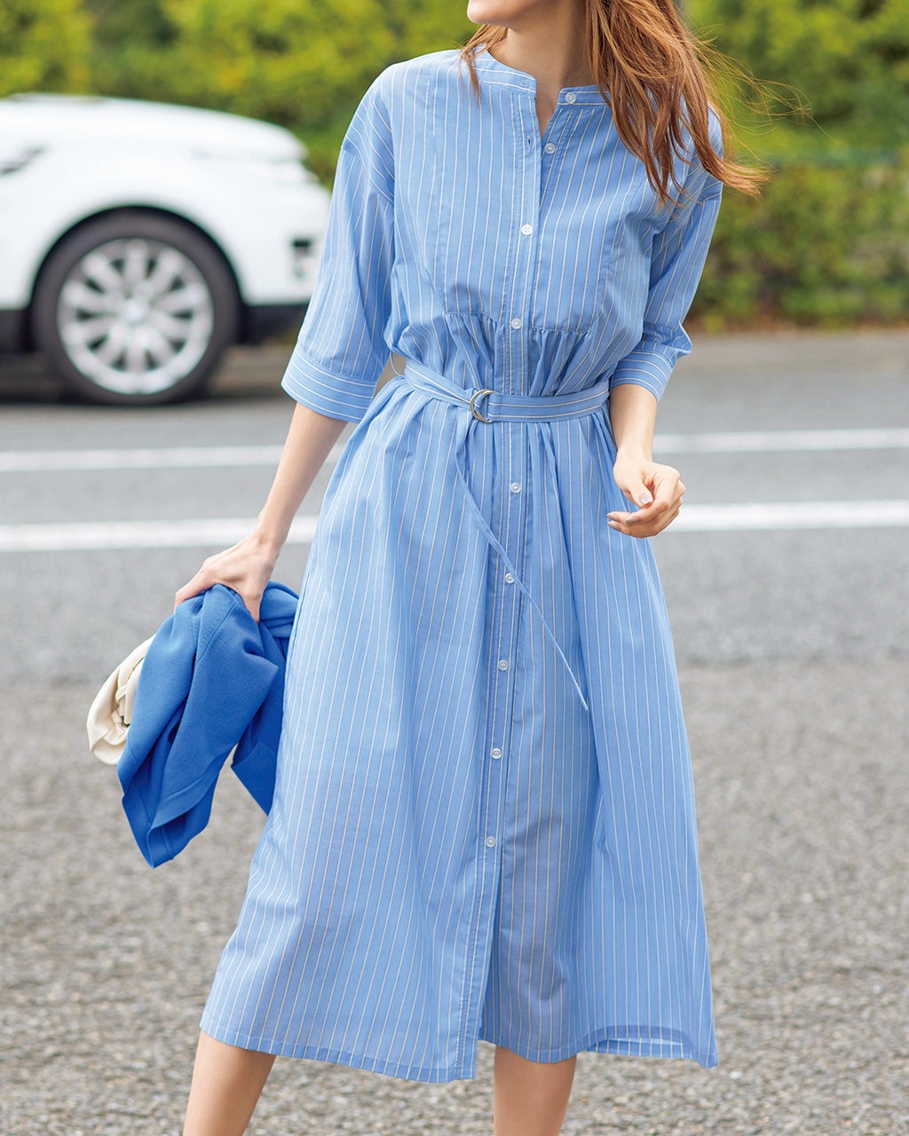 リネン混・ストライプシャツワンピース/DoCLASSE