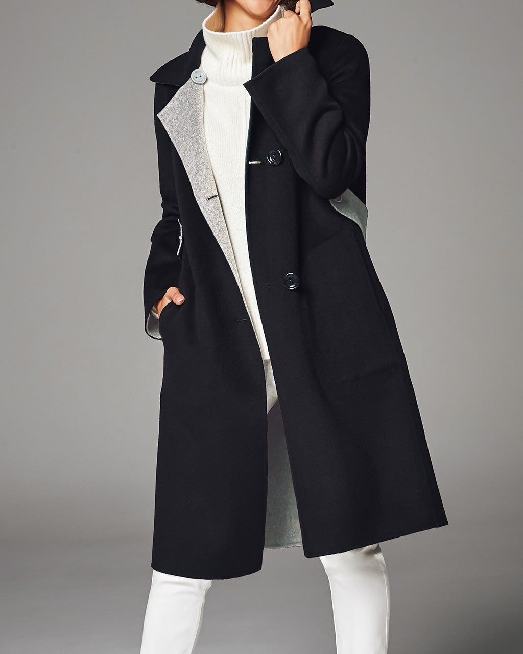 ダブルフェイス・リバーステンカラーコート/DoCLASSE