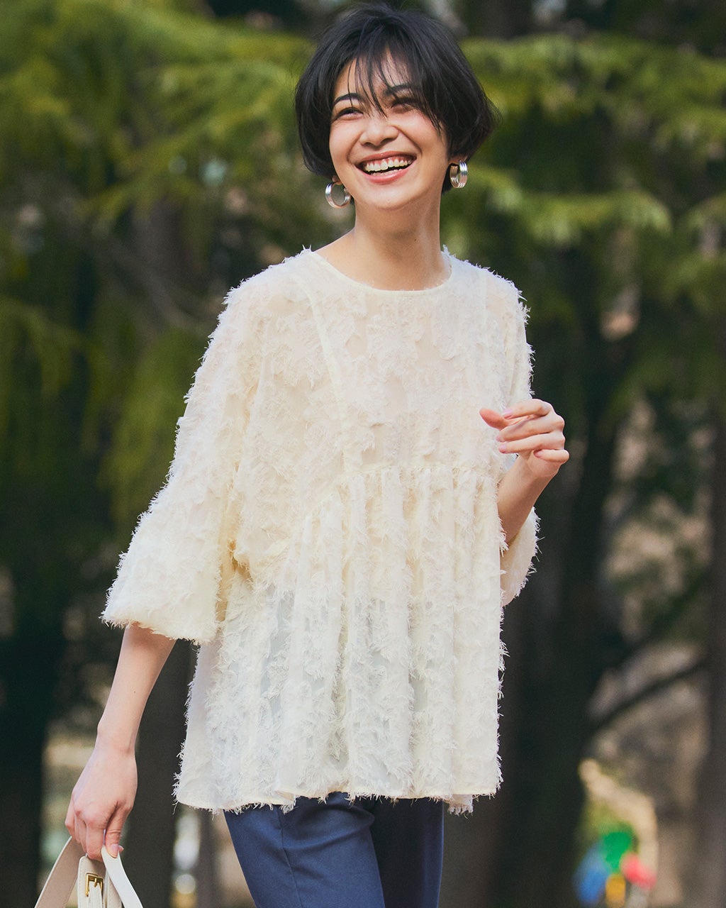 花柄カットジャカード・シアーブラウス/DoCLASSE