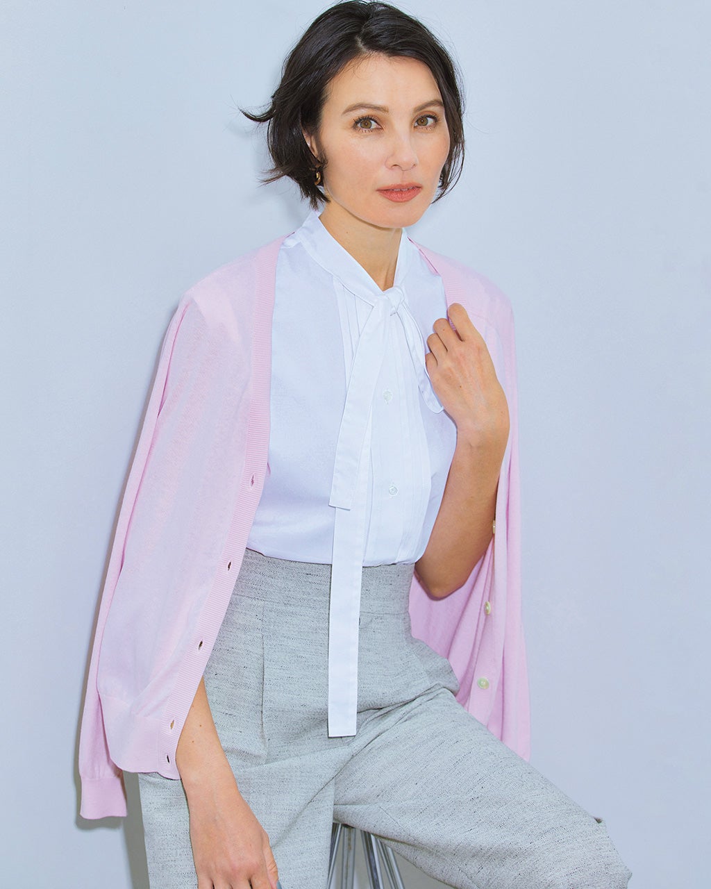 シルクコットン・Vネックカーディガン/DoCLASSE