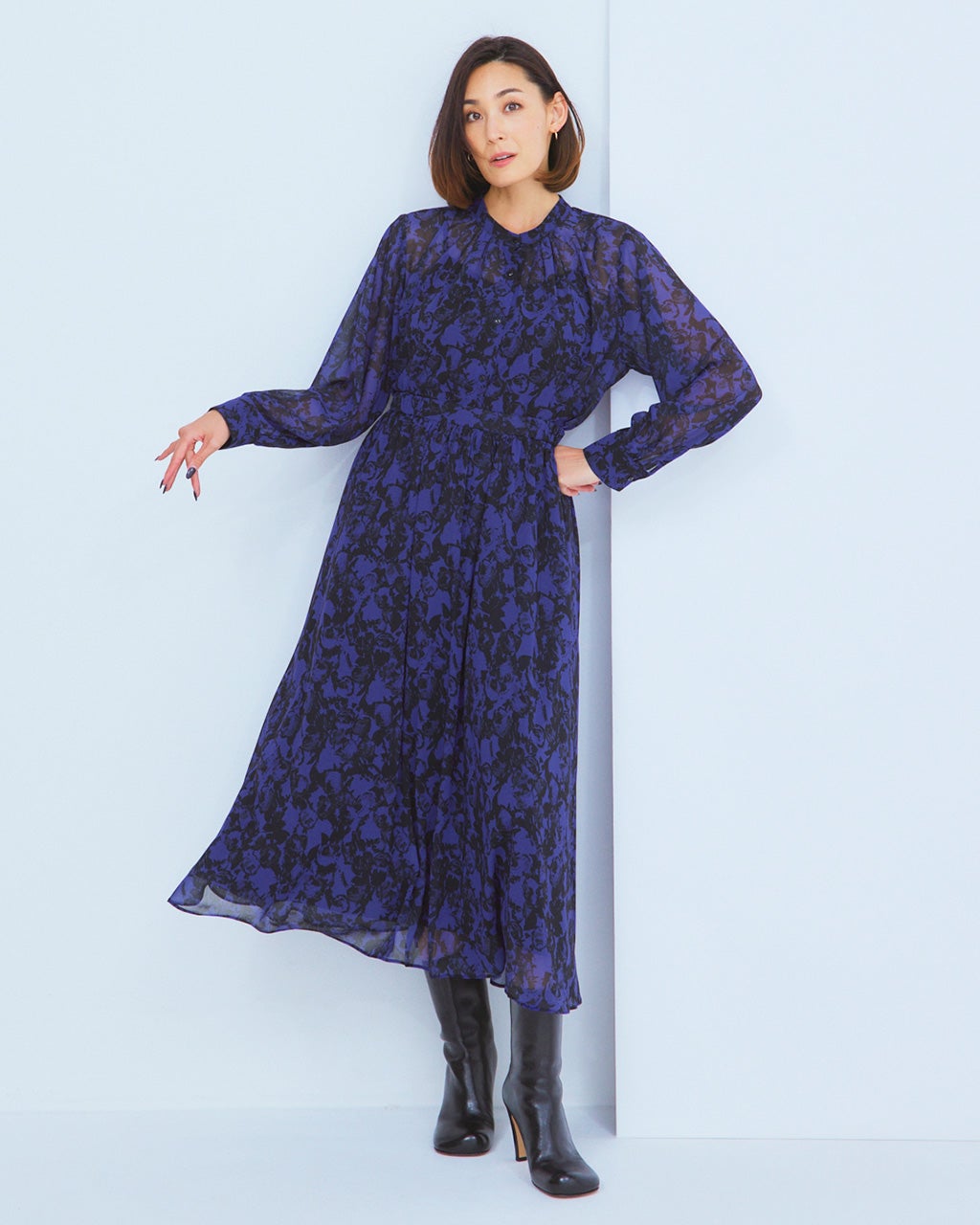 シフォンジョーゼット・総柄ブラウス/DoCLASSE