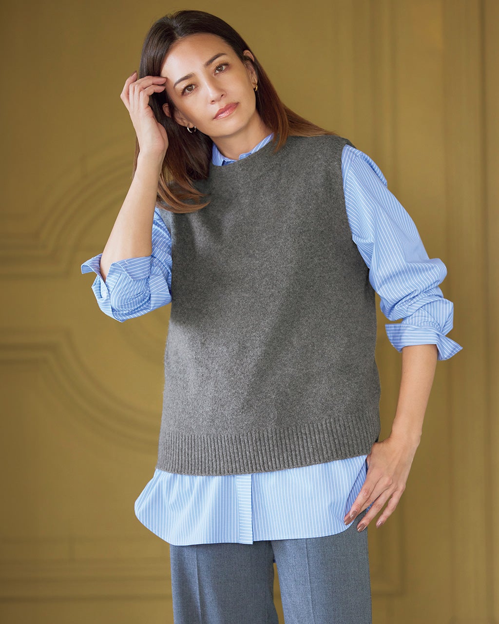 ストレッチタム・ファネルネックニットベスト/DoCLASSE