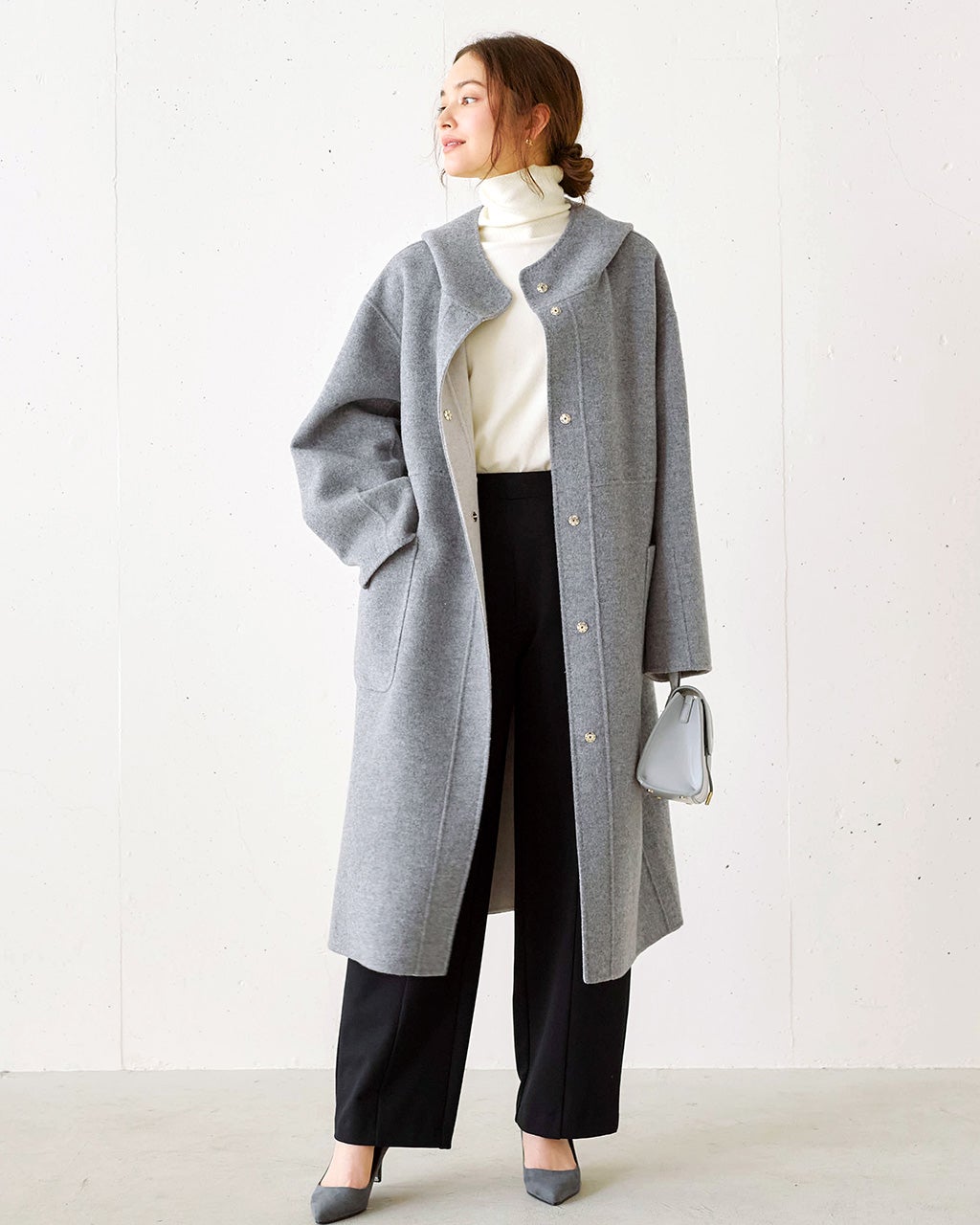 カシミヤ混ウールリバー・リバーフードコート/DoCLASSE