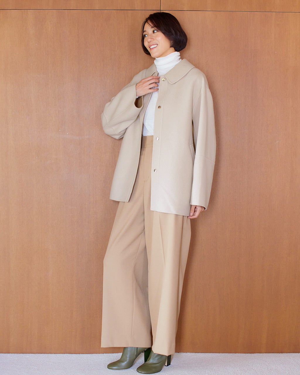 カシミヤ混ウールリバー・2WAYショートコート/DoCLASSE