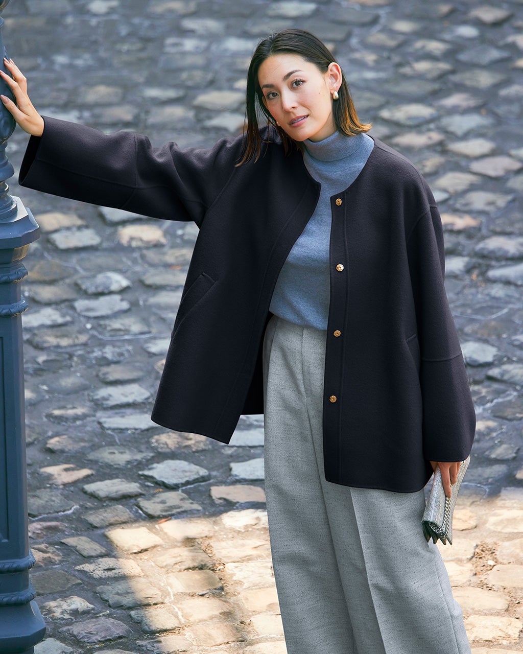 カシミヤ混ウールリバー・2WAYショートコート/DoCLASSE