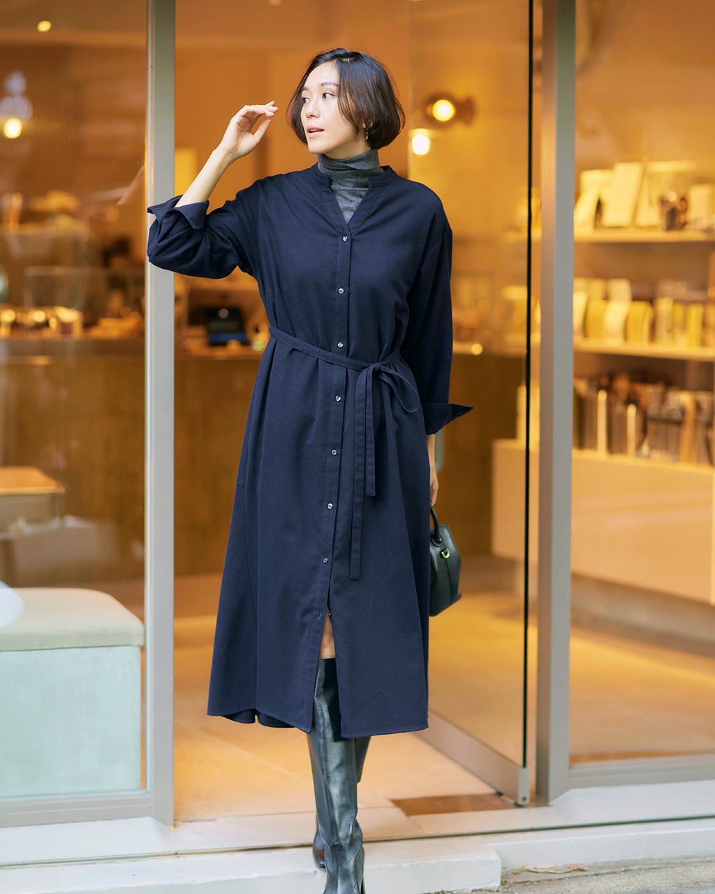 微起毛サキソニー・バックフレアワンピース/DoCLASSE