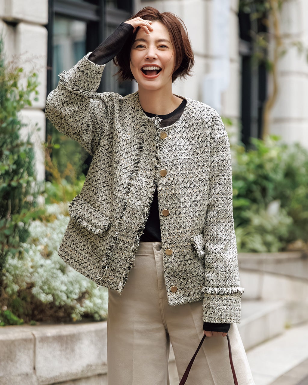 フリンジツイード・ノーカラージャケット/DoCLASSE