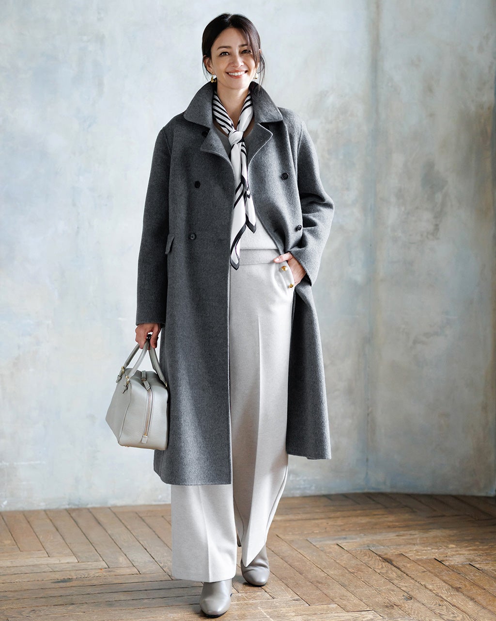 ピュアウールリバー・ダブルブレストロングコート/DoCLASSE